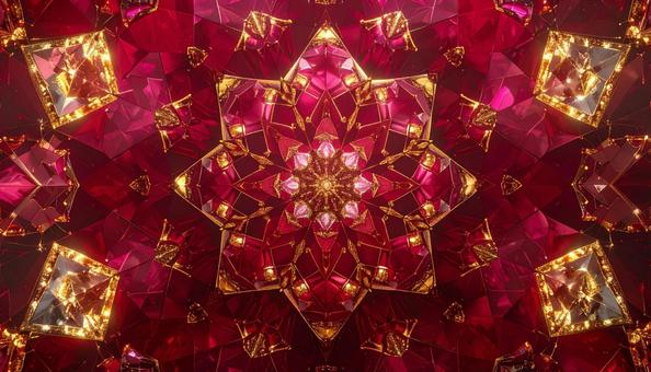 赤と金の宝石のような万華鏡パターン 赤と金の宝石のような万華鏡パターンの写真
