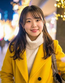 イルミネーションと彼女の写真