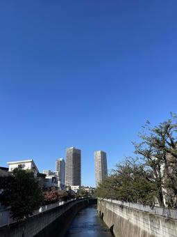 神田川10月:天高く秋晴れのタワマン 神田川10月:天高く秋晴れのタワマン 神田川,高層,タワーの写真素材