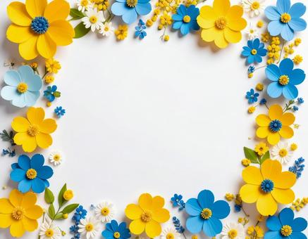 春らしい配色の花のテキストフレームの写真