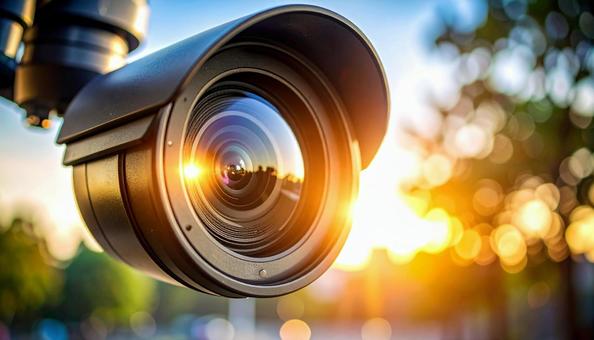 監視イメージ 街を映す防犯カメラのレンズ 監視イメージ 街を映す防犯カメラのレンズの写真