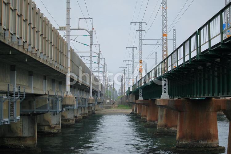 新幹線と在来線の橋梁 橋梁,新幹線,在来線の写真素材