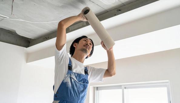 内装工事する日本人職人 内装工事する日本人職人の写真