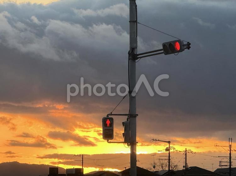 夕方の信号 夕暮れ,夕方,空の写真素材