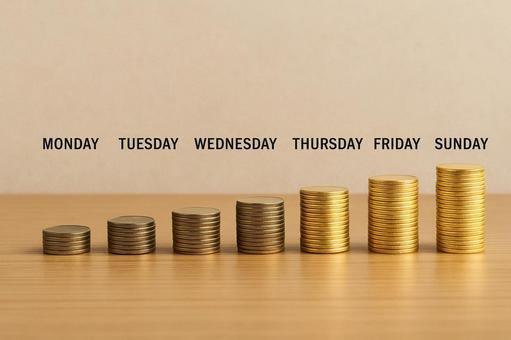 一週間で積み上がる黄金(日々成果の蓄積) 一週間で積み上がる黄金(日々成果の蓄積)の写真