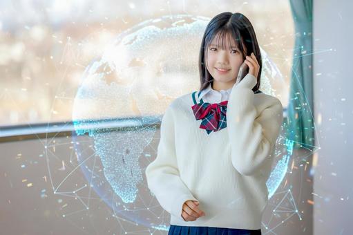 グローバルと学生 グローバルと学生 女子高生,学生,制服の写真素材