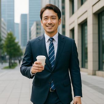 出社時の通勤風景の中堅社員ビジネスマン 出社時の通勤風景の中堅社員ビジネスマンの写真