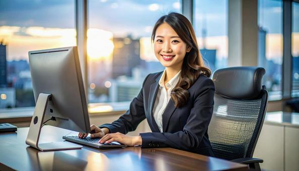 パソコンで仕事する女性会社員 スーツ パソコンで仕事する女性会社員 スーツの写真