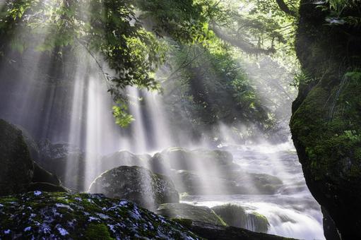 熊本-【菊池渓谷の光芒】 熊本-【菊池渓谷の光芒】 熊本,菊池渓谷,川の写真素材
