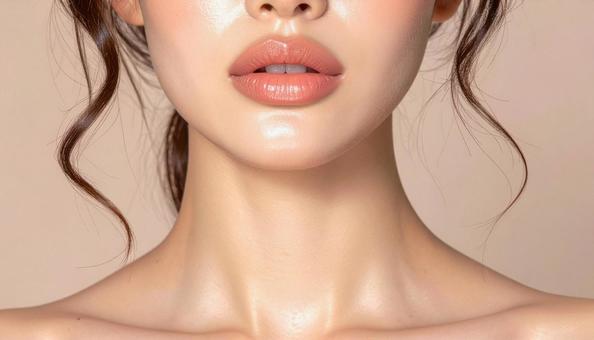 女性の唇のアップ　デコルテラインの写真