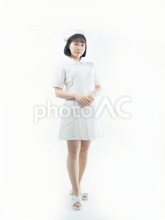 【女性】看護師【白バック】 若い女性,コスプレ,ミニスカートの写真素材