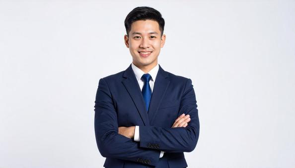 腕組みするスーツ姿の日本人ビジネスマン 腕組みするスーツ姿の日本人ビジネスマンの写真