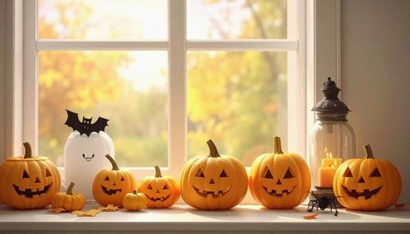 窓際のハロウィンデコレーション 窓際のハロウィンデコレーションの写真