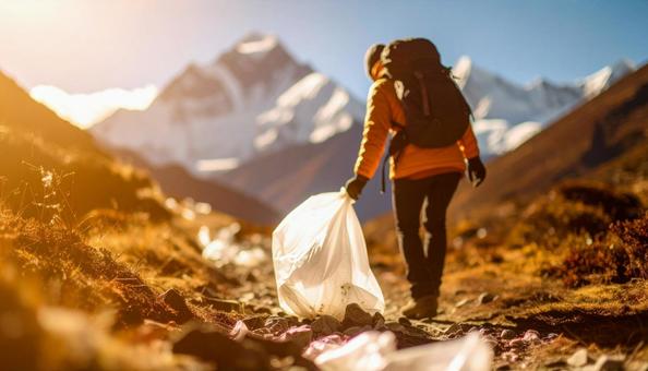 山で環境保護のゴミ拾いをする 山で環境保護のゴミ拾いをするの写真