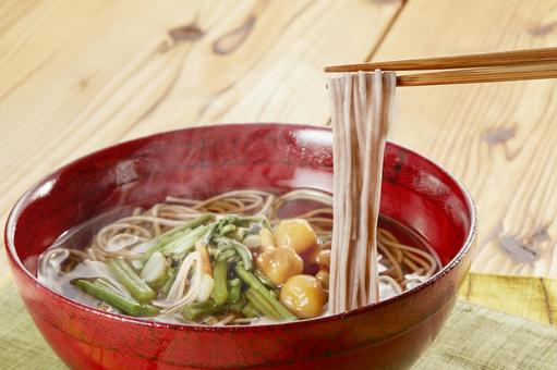 山菜そば (温かい) はしあげ 山菜そば (温かい) はしあげ 山菜そば,はしあげ,温かいの写真素材