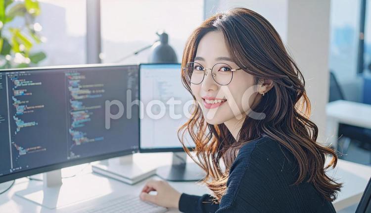 プログラミングをする女性エンジニア 女性,パソコン,エンジニアの写真素材