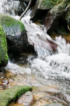 苔岩の間を流れる清らかな水 渓流,渓谷,水の写真素材