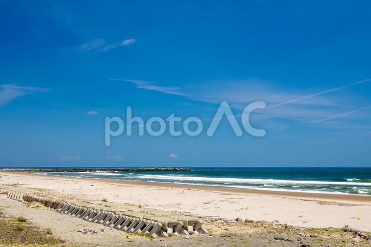 浜辺の風景⒃ 海,波,白波の写真素材