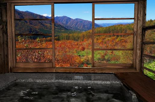 Open-air bath in the autumn leaves Open-air bath in the autumn leaves