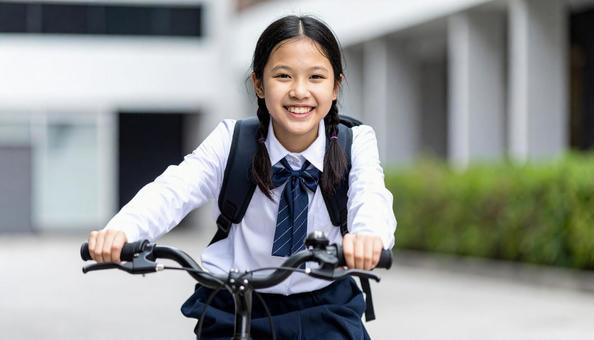 自転車に乗る女の子 自転車に乗る女の子の写真