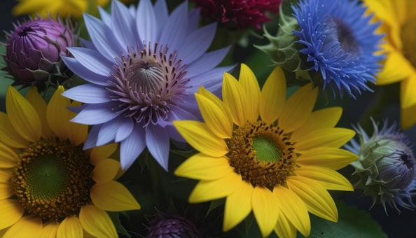 8月誕生花 ヒマワリ、トルコキキョウ 8月誕生花 ヒマワリ、トルコキキョウの写真