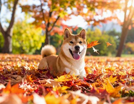 秋の柴犬 秋の柴犬の写真