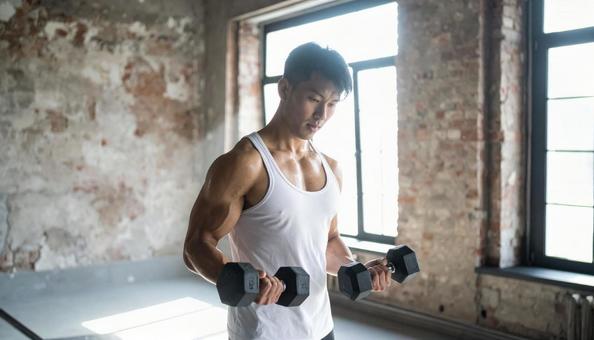 男性トレーニーの筋トレ 男性トレーニーの筋トレの写真