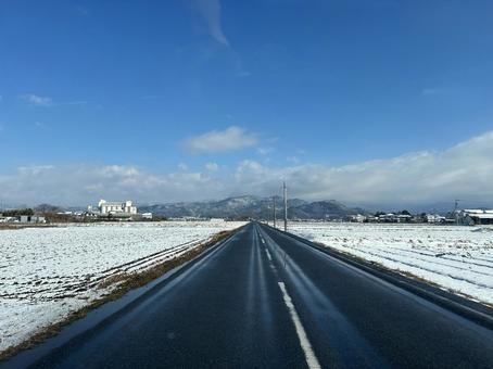 雪道 雪道 雪,道路,冬の写真素材
