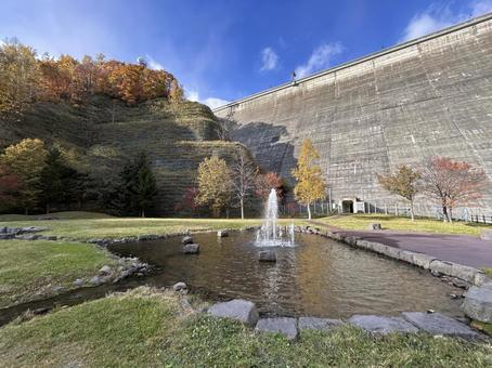 定山渓ダム下流園地 定山渓ダム,園地広場,噴水の写真素材