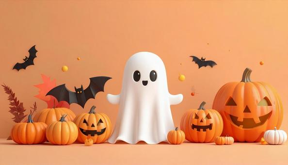 ハロウィンのお化けとカボチャの小物飾り ハロウィンのお化けとカボチャの小物飾りの写真