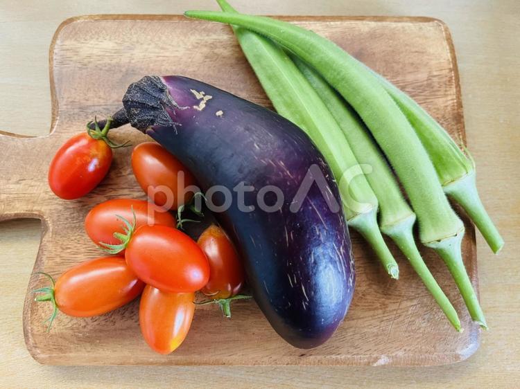 家庭菜園で採れたての野菜 家庭菜園,トマト,なすの写真素材