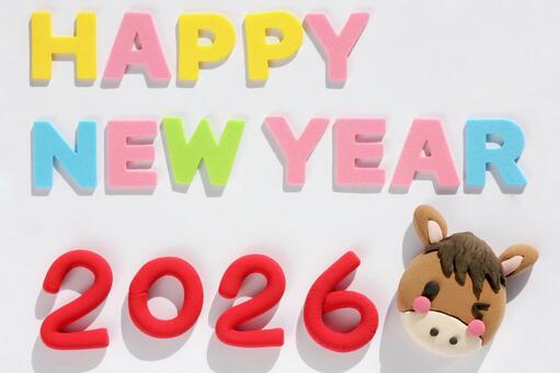 年賀状　馬　横 年賀状,馬,午年の写真素材