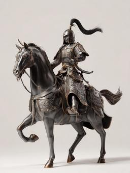 力強い馬と甲冑をまとった人物像の写真