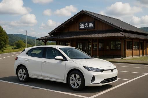 道の駅に停車中のEV 道の駅に停車中のEVの写真
