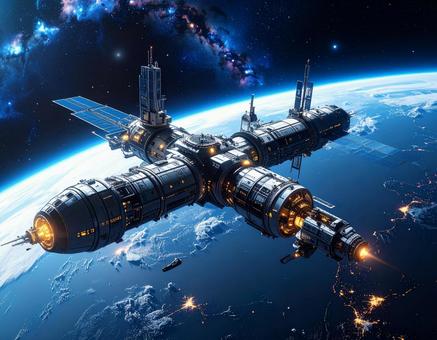 地球を周回する宇宙ステーション 近未来2 地球を周回する宇宙ステーション 近未来2の写真