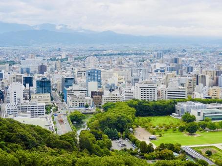 愛媛県松山市街地俯瞰 松山市,三番町,地方都市の写真素材