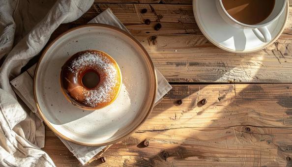 陽だまりのテーブルとドーナツ 陽だまりのテーブルとドーナツの写真