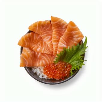 サーモン親子丼 単品 サーモン親子丼 単品 サーモン親子丼,鮭親子丼,白バックの写真素材