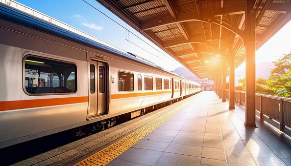駅のホームに止まる電車 駅のホームに止まる電車の写真