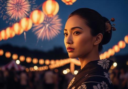 浴衣姿の日本人女性のポートレイト 浴衣姿の日本人女性のポートレイトの写真
