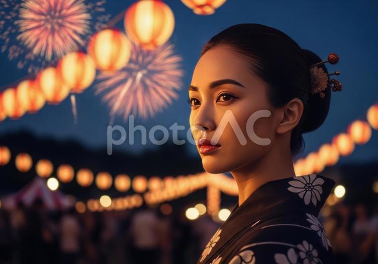 浴衣姿の日本人女性のポートレイト 女性,浴衣,夏祭りの写真素材