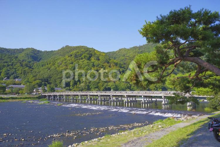 京都の名所 嵐山の渡月橋と桂川の風景 渡月橋,嵐山,桂川の写真素材