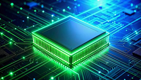 緑色に光る半導体チップ 緑色に光る半導体チップの写真