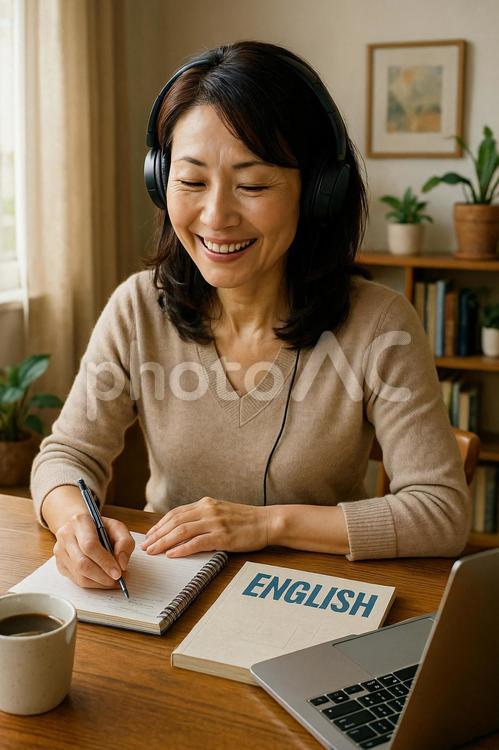 英語の勉強を楽しむ女性 女性,勉強,英語の写真素材