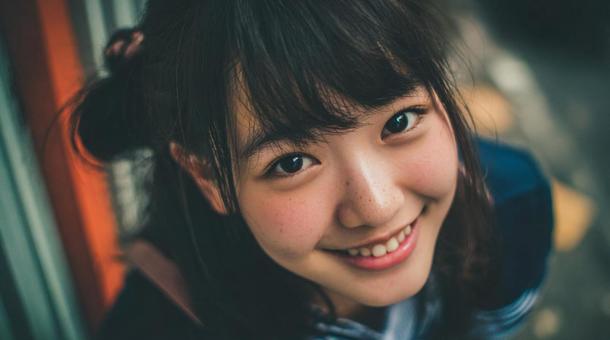 見つめる女子高生 見つめる女子高生の写真