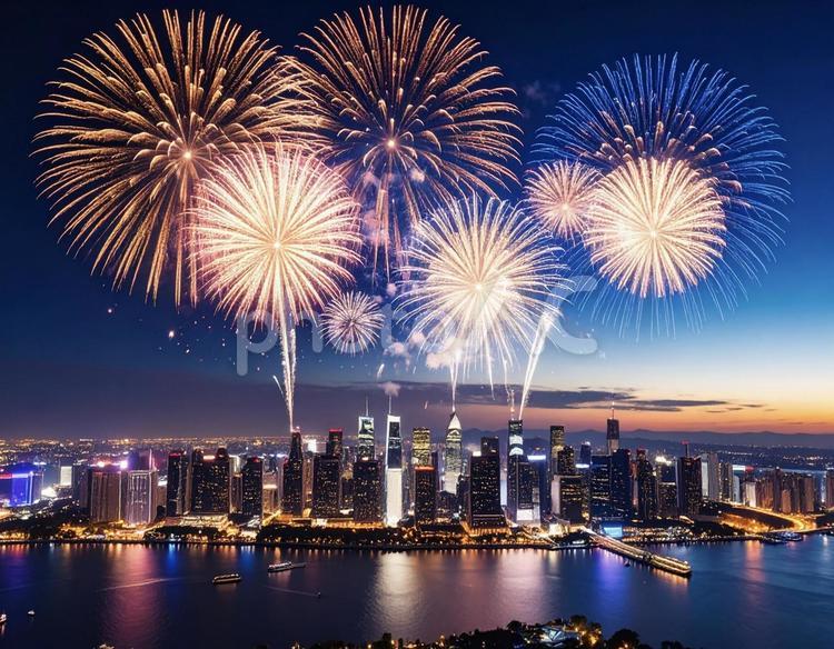 夜空に咲く打ち上げ花火の美しい風景写真 花火,夏,夜空の写真素材