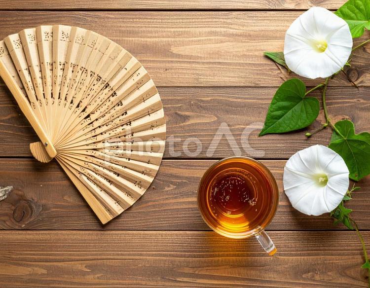 夏を彩る朝顔と涼 夏,朝顔,青い朝顔の写真素材