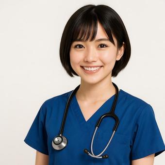 笑顔でこちらを見る看護師の写真