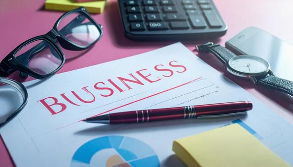 BUSINESSと赤字で書かれた画用紙 BUSINESSと赤字で書かれた画用紙の写真