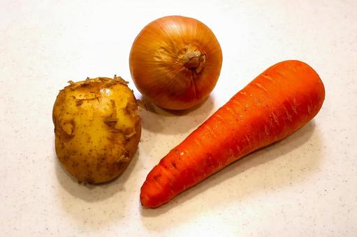 カレーの食材「ジャガイモ、玉葱、人参」 カレー,食材,ジャガイモの写真素材
